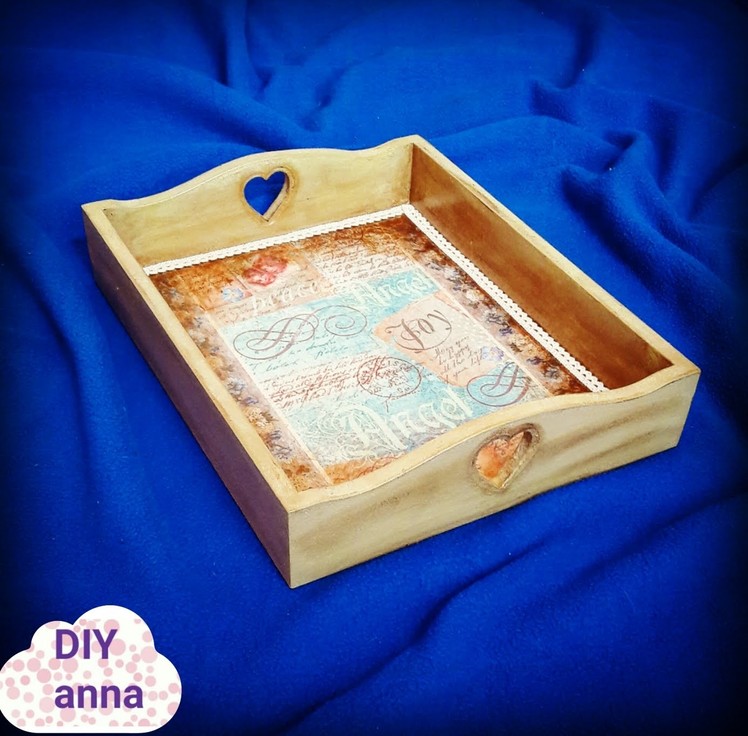 Decoupage tray with rice paper DIY shabby chic ideas decorations craft tutorial