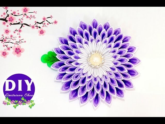 DIY.Kanzashi flower tutorial.Satin ribbon flower.Kanzashi Flower on the Clip