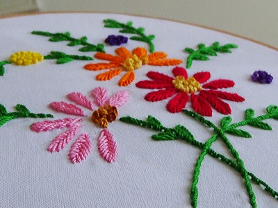 Hand Embroidery: Making flowers with Fishbone stitch