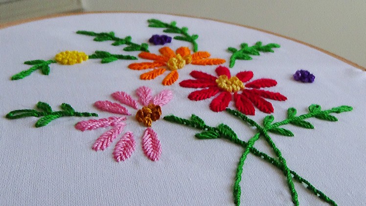 Hand Embroidery: Making flowers with Fishbone stitch