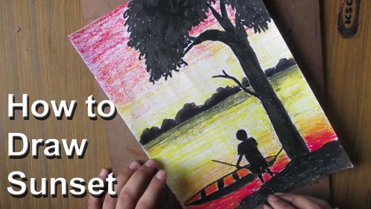 How to Draw A Sunset Scenery with Oil Pastel