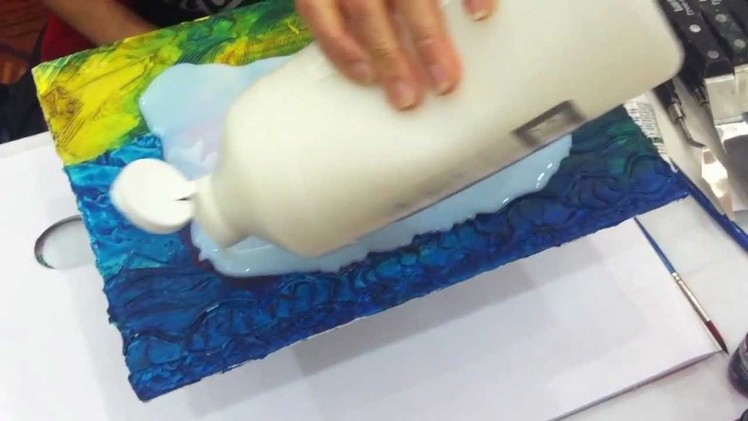 Pouring Medium Over Textured Surfaces to Create Resin-like Clear Coat