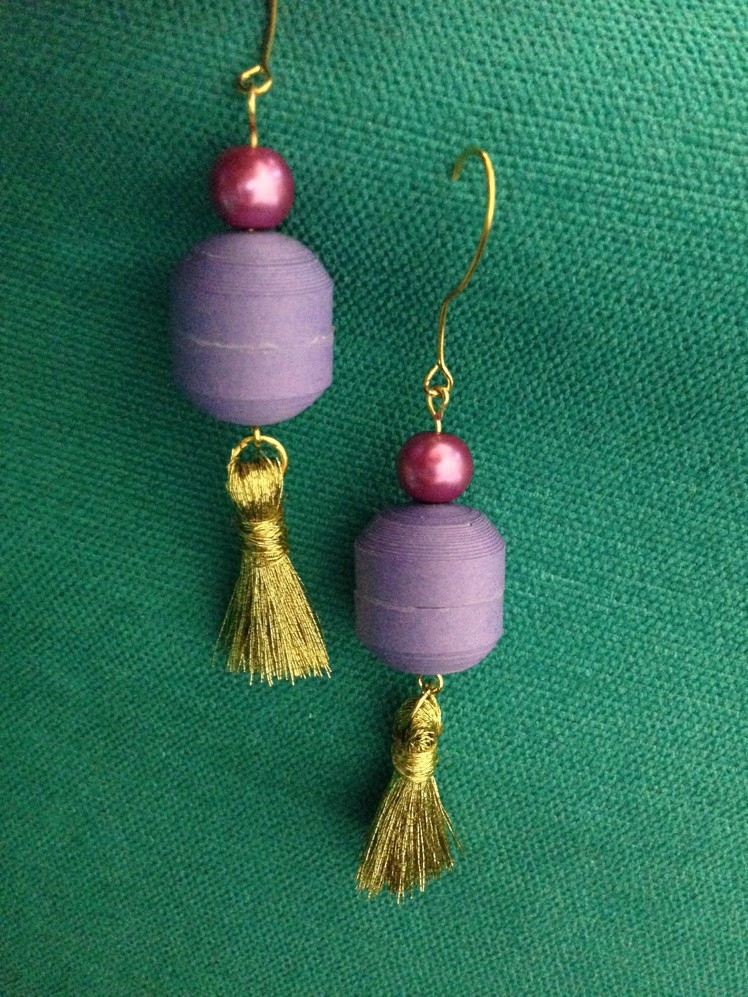 Quilling earrings purple sphere with tassel