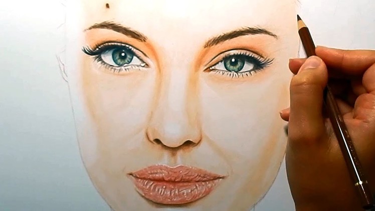 Timelapse | Coloring skin with copic markers and colored pencils - Angelina Jolie | Emmy Kalia
