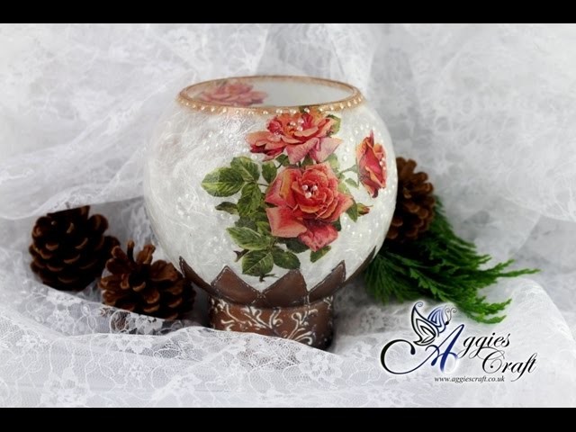 Decoupage Tutorial - Glass Candle Holder with Rice Paper - DIY Tutorial