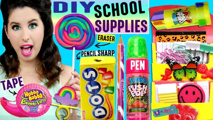 DIY Candy School Supplies | Push Pop Pen, Ring Pop Eraser, Hubba Bubba Tape, Skittles Push Pins!