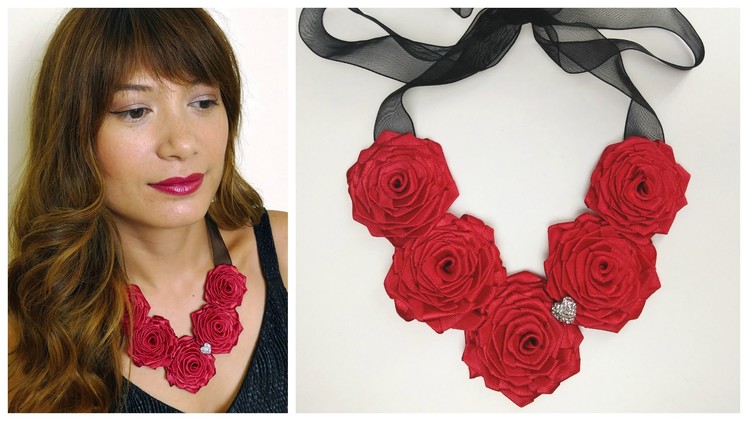 DIY Ribbon rose necklace