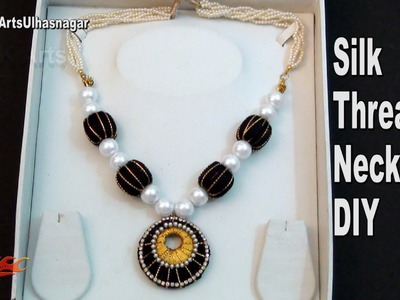 DIY Silk thread jewellery Necklace | How to make | JK Arts 1010