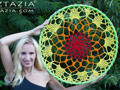 DIY Tutorial - How to Crochet Mandala Dreamcatcher - Sun Dream Catcher Hula Hoop Yarn Bomb Bombing