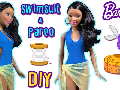 How to Make Barbie Doll Swimsuit and Pareo - DIY Doll Clothes - Making Kids Toys