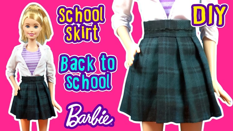 Back To School - How to Make Barbie Doll Uniform - School Skirt - DIY Barbie Clothes