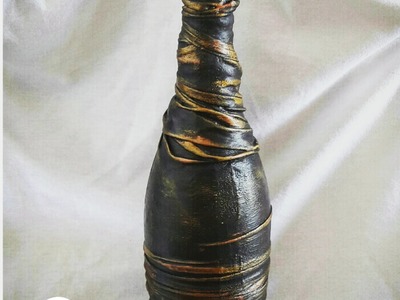 Decoupage bottle metal imitation with tights DIY antique vintage