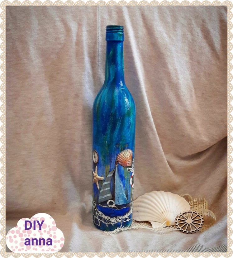 Decoupage sea bottle DIY ideas decorations craft tutorial