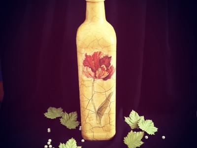 Decoupage shabby chic bottle with crackle varnish DIY antique vintage