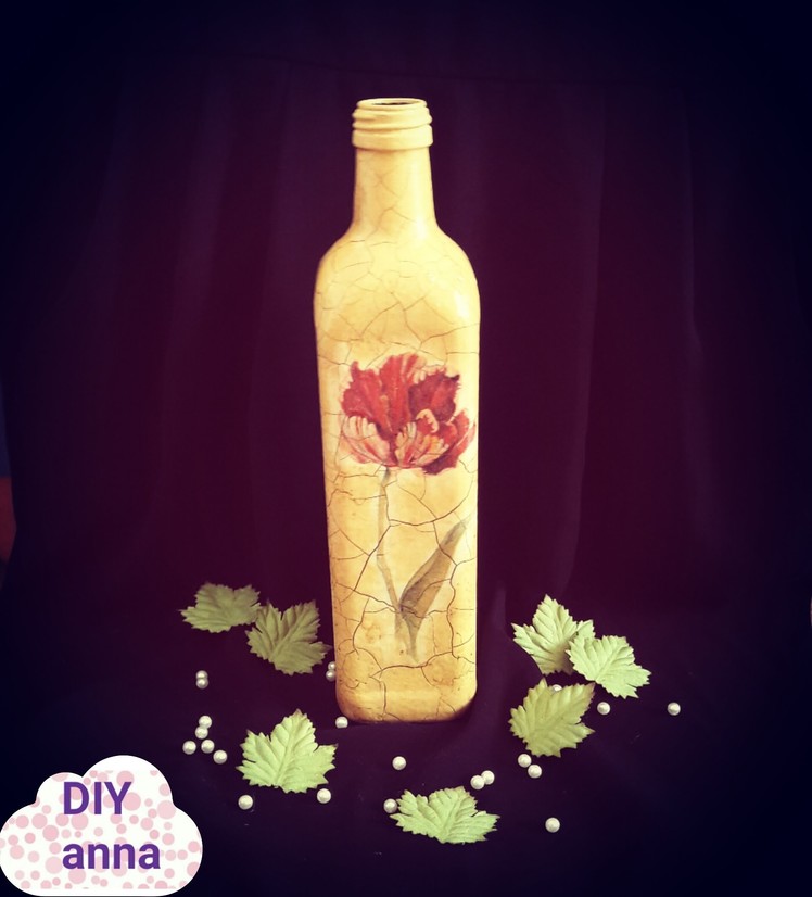 Decoupage shabby chic bottle with crackle varnish DIY antique vintage