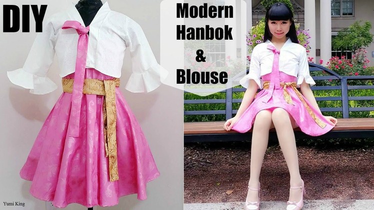 DIY Easy Modern Hanbok + Bell Shaped Blouse from Scratch with Pattern | Korean Fashion