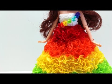 Doll Dress Fun: DIY Prom Dress.Costume "The Rainbow" (No Sew)- Doll Dress Fun