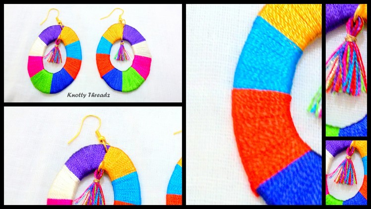 How to make Silk Thread Earrings  - Multicoloured !!