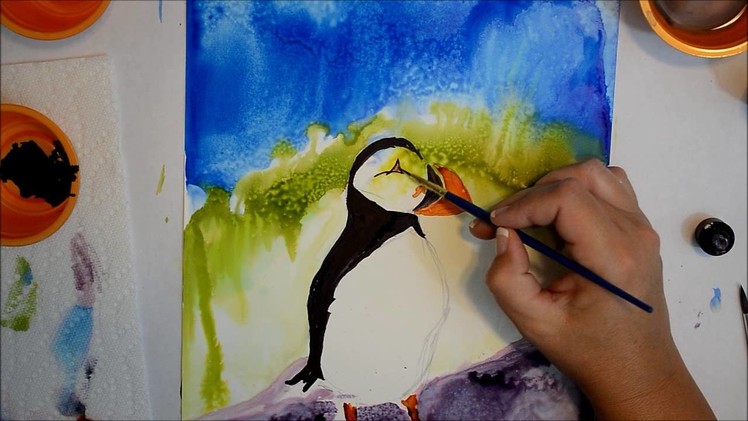 24. Alcohol Inks - How to Paint A Maine Puffin on Yupo Paper - Painting Demo
