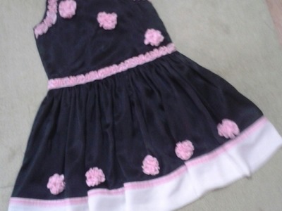 How To Cutting And Sewing Baby Girl Black Pearl Frock With Pink Flowers