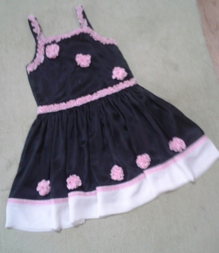 How To Cutting And Sewing Baby Girl Black Pearl Frock With Pink Flowers