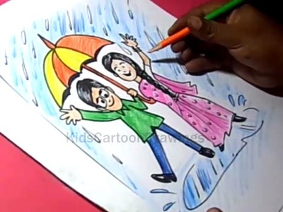 How to Draw Rainy Season Drawing for Kids step by step