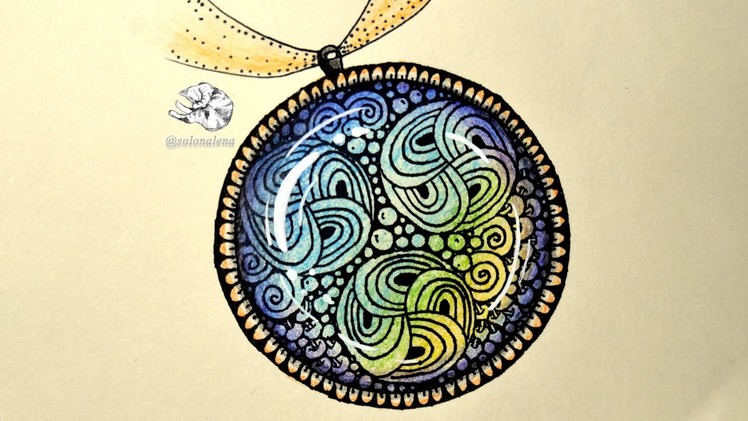 How to Draw Round Glass Cabochon Tile Zentangle Pendant