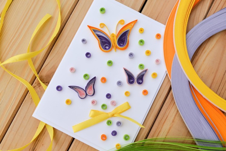 How to Make - Easy Greeting Card Quilling Butterfly - Step by Step | Kartka Motyl