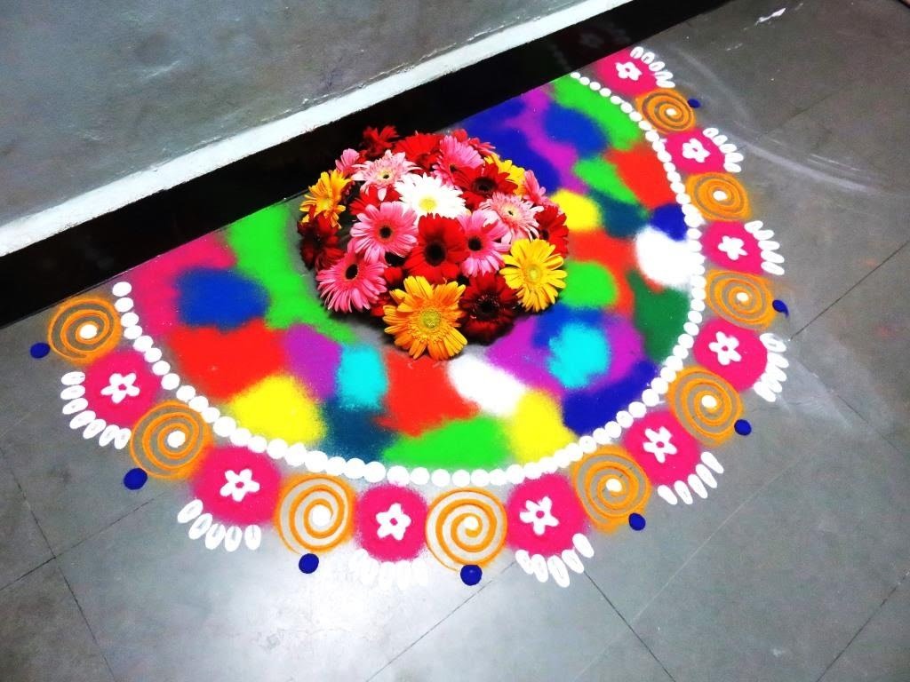 How to make wall side half circle rangoli design created by latest rangoli