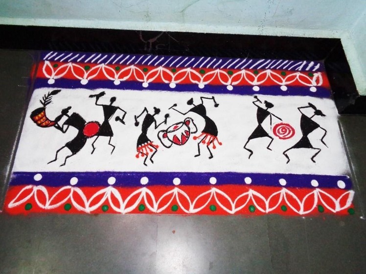 How to make warli art in rangoli border design  created by latest rangoli