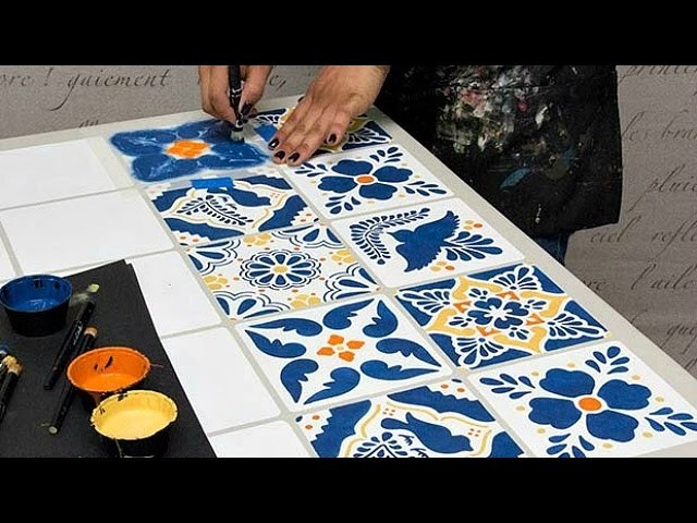How to Stencil Furniture: Mexican Talavera Tile Table with Chalk Paint