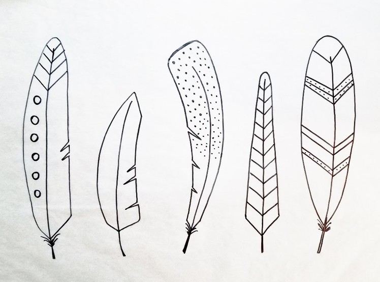 Whimsical Feather Drawings | How to Draw 5 Easy Feathers | Feather Art Part 1