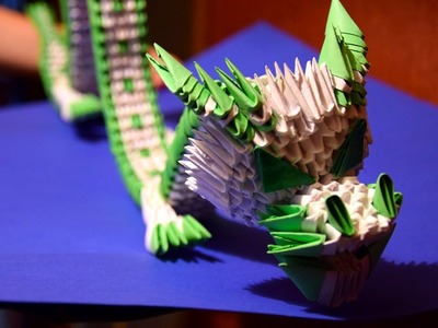3D origami green Chinese dragon of paper tutorial