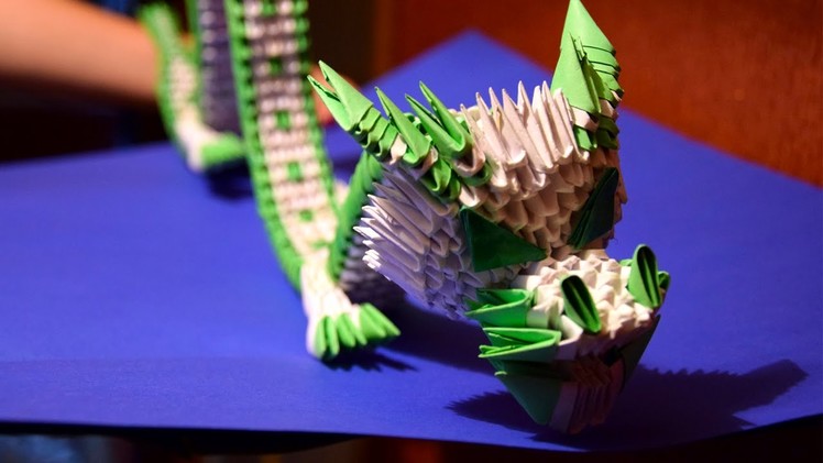 3D origami green Chinese dragon of paper tutorial