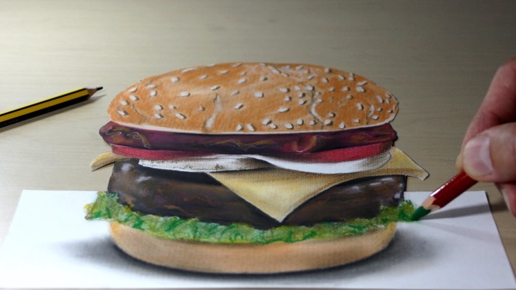 3D Trick Art on Paper Hamburger