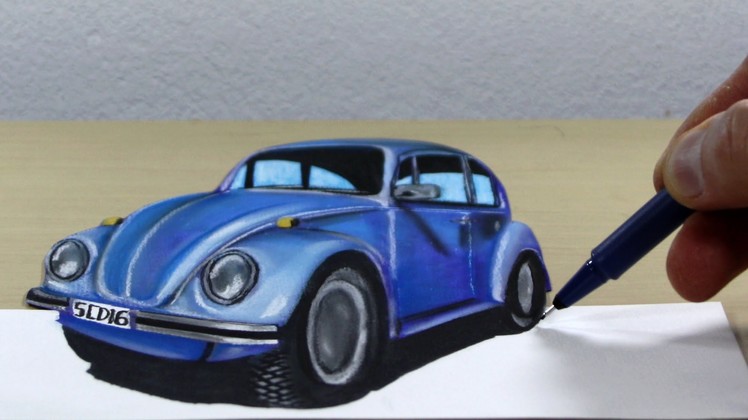 3D Trick Art on Paper Volkswagen Beetle