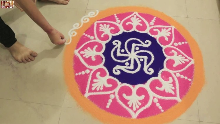 How I Draw Colorful Sand Rangoli : Beautiful Floral Rangoli Step BY Step