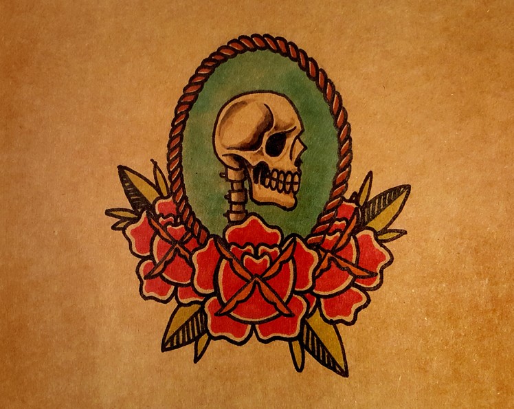 How to Draw a Skull, Rose and Rope Banner by thebrokenpuppet