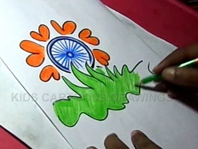 How to Draw Independence day Flower Greeting Step by Step