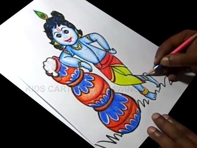 How to Draw Lord Little krishna Drawing. Baby Krishna Painting