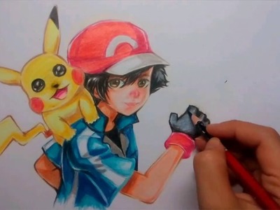 How To Draw Pokemon : Speed Drawing Satoshi And Pikachu. (Fanart)