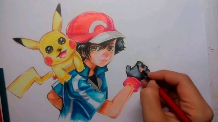 How To Draw Pokemon : Speed Drawing Satoshi And Pikachu. (Fanart)