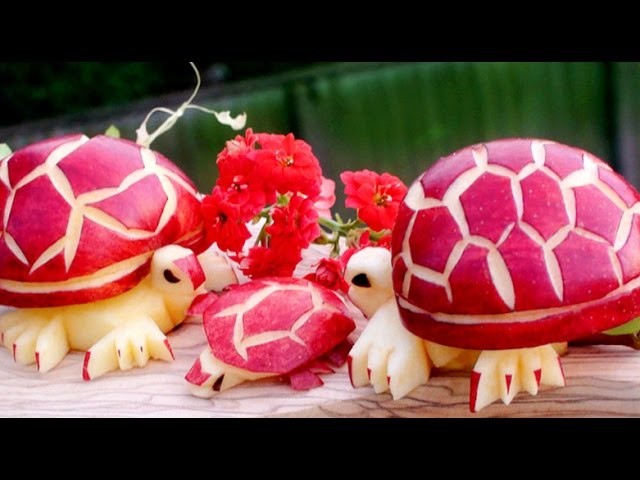 How To Make Apple Turtles - Fruit Carving Garnish - Sushi Garnish - Food Art Decoration