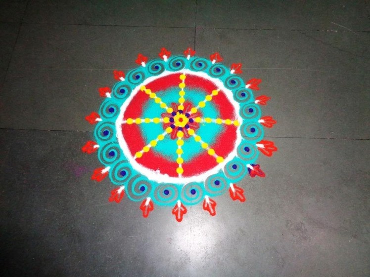 How to make beautiful circle rangoli design - created by latest rangoli