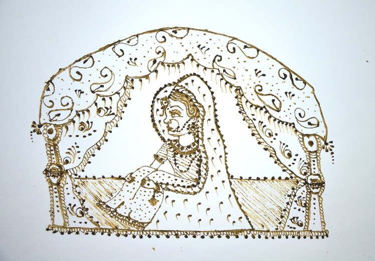 How To Make. Draw Dulhan Or Bride Seated  In Doli. Vidai Ritual In Henna. Mehndi