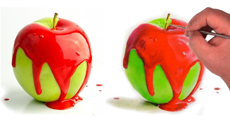 How to paint an apple with wet paint in acrylic time lapse