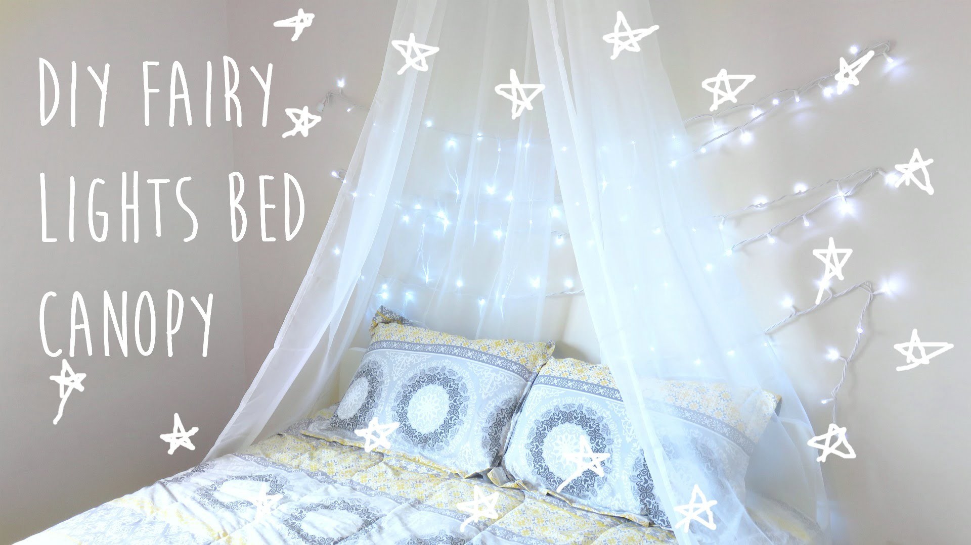 DIY Bed Canopy with Fairy Lights, Tumblr & Pinterest Inspired Room