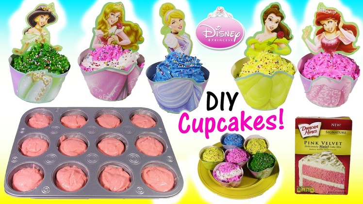 DIY Disney Princess CUPCAKES! Decorate Belle Cinderella Ariel with ICING & SPRINKLES! Baking FUN