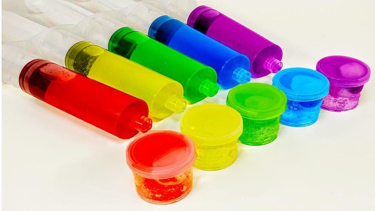 DIY: How to Make Rainbow Slime Decorations Using Syringes & Liquid Glass Borax Slime! Learn Colors!