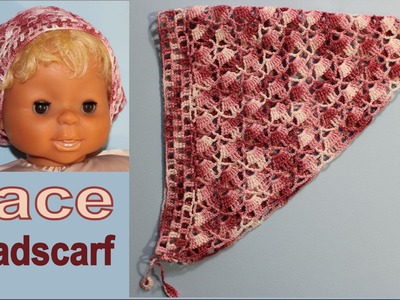 How to crochet Lace Headscarf  part 1 wwwikacrochet #Headscarf